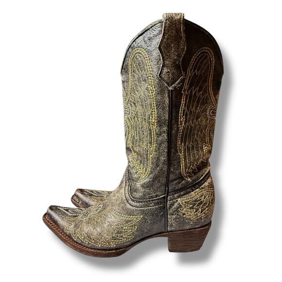 Corral Western Boots Teens Distressed Brown Angel Wing Embroidered Sz 5T - Picture 3 of 9